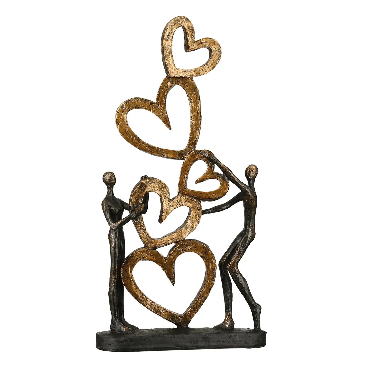 Gilde Skulptur Herz auf Herz Bronzefarben Goldfarben 41 cm x 21 cm