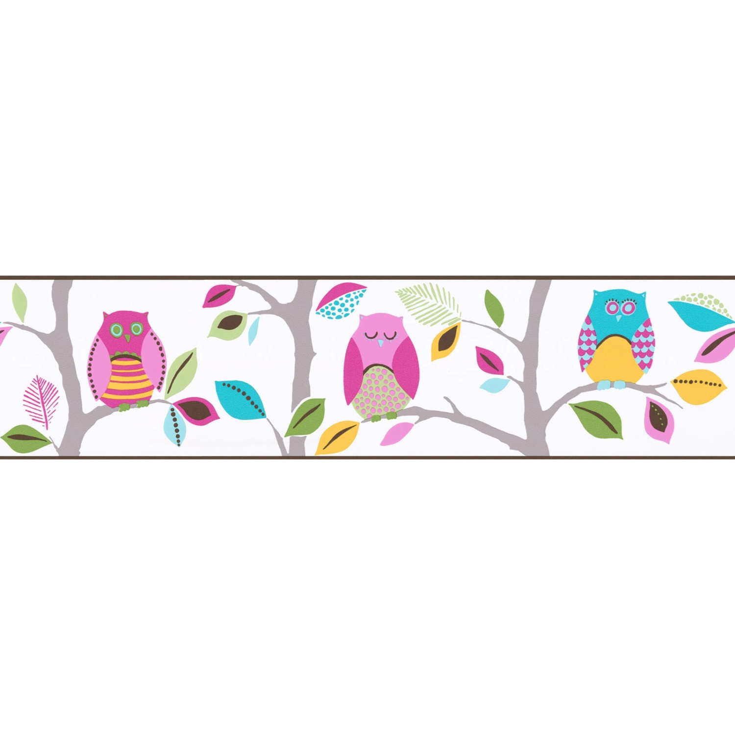 Bricoflor Bunte Bordüre mit Eule für Kinderzimmer Selbstklebende Tapetenbordüre mit Vogel für Mädchenzimmer Pinke Tapete