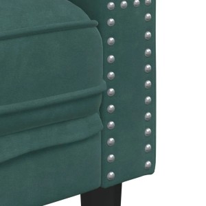 Detailaufnahme: Dunkelgrünes Chesterfield Sofa, Samt, mit Ziernägeln. Gemütliches 2-Sitzer Sofa.