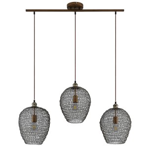 Lindby Pendelleuchte Benja 9921093 Retro Vintage Antik in Schwarz aus Metall 3-flammig E27 Wohnzimmerleuchte