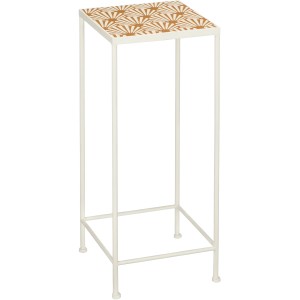 Mica Decorations Odile Beistelltisch, braune Platte mit Muster, weißes Metallgestell, 55cm hoch.