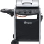 Kompakter tepro Gasgrill Fremont in Schwarz/Silber mit Seitenkochfeld und Ablagefläche.