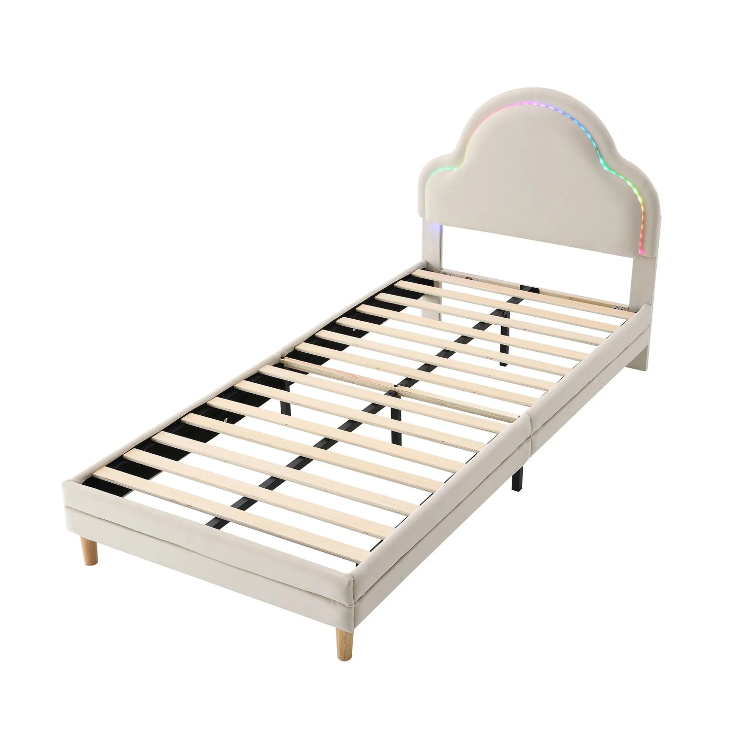 okwish Polsterbett 90×200 Kinderbett mit Wechselnden LED-Streifen ohne Matratze