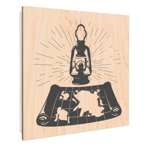 Banjado Schlüsselbox mit Laterne & Weltkarte auf Holzfront, 50 Haken, weißer Korpus.
