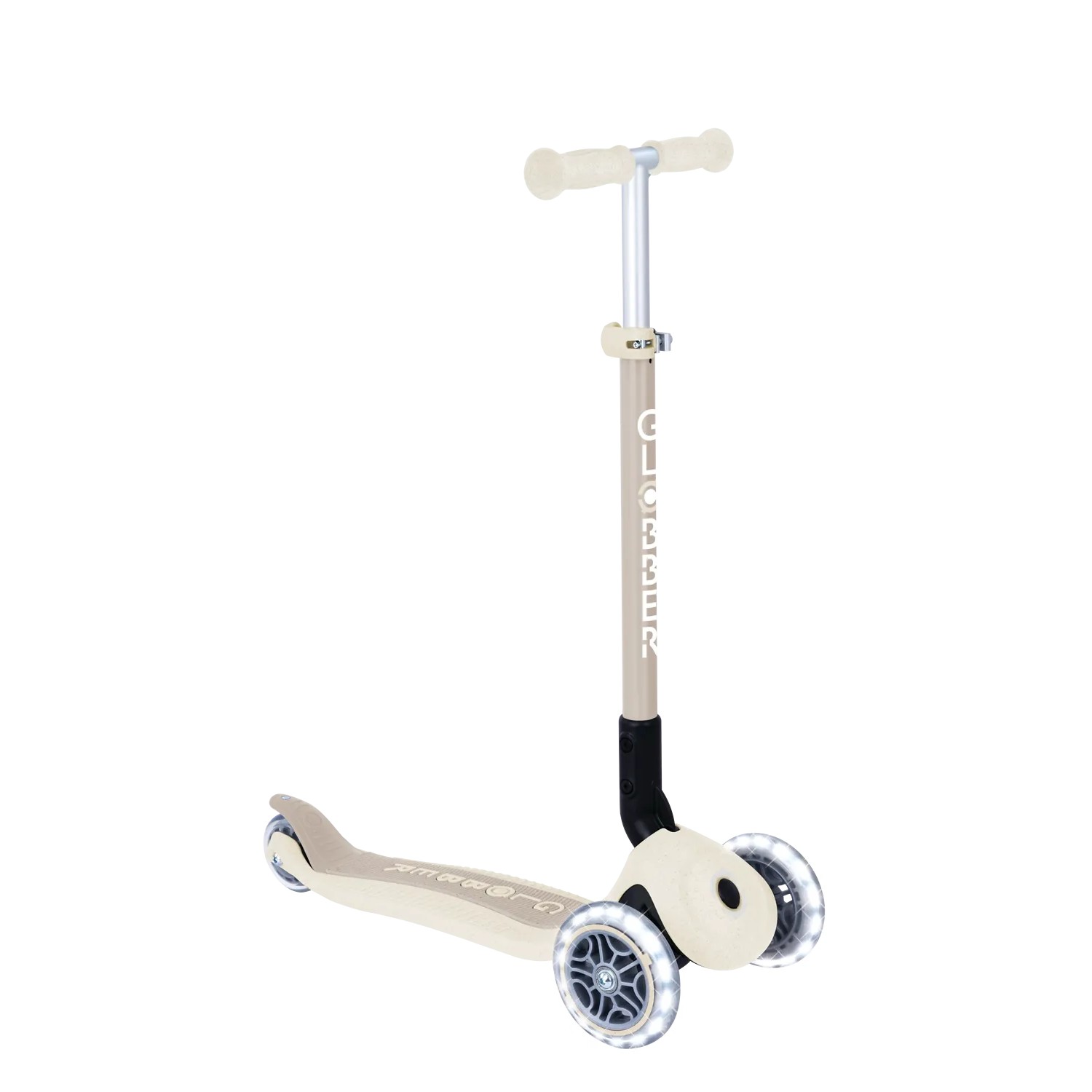 Globber Primo Foldable Lights Tretroller 120/80 mm ABEC 5 3-Rädrig Höhenverstellbar LED-Rollen Kokos Weiß