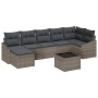 Graues 8-tlg. vidaXL Garten-Sofa-Set aus Poly Rattan mit Tisch und bequemen Kissen.