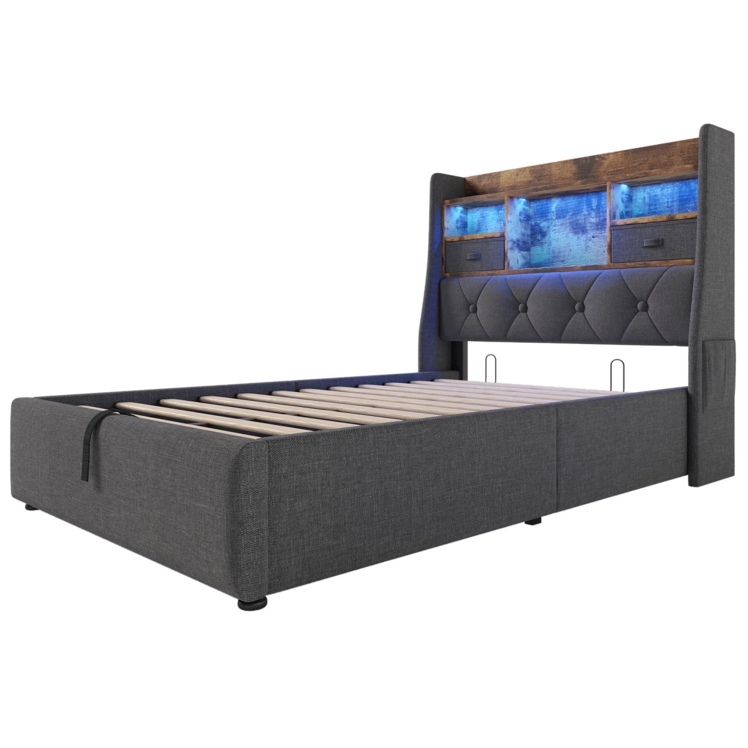 okwish Polsterbett 90x200cm mit LED Kopfteil Kinderzimmer Grau ohne Matratze