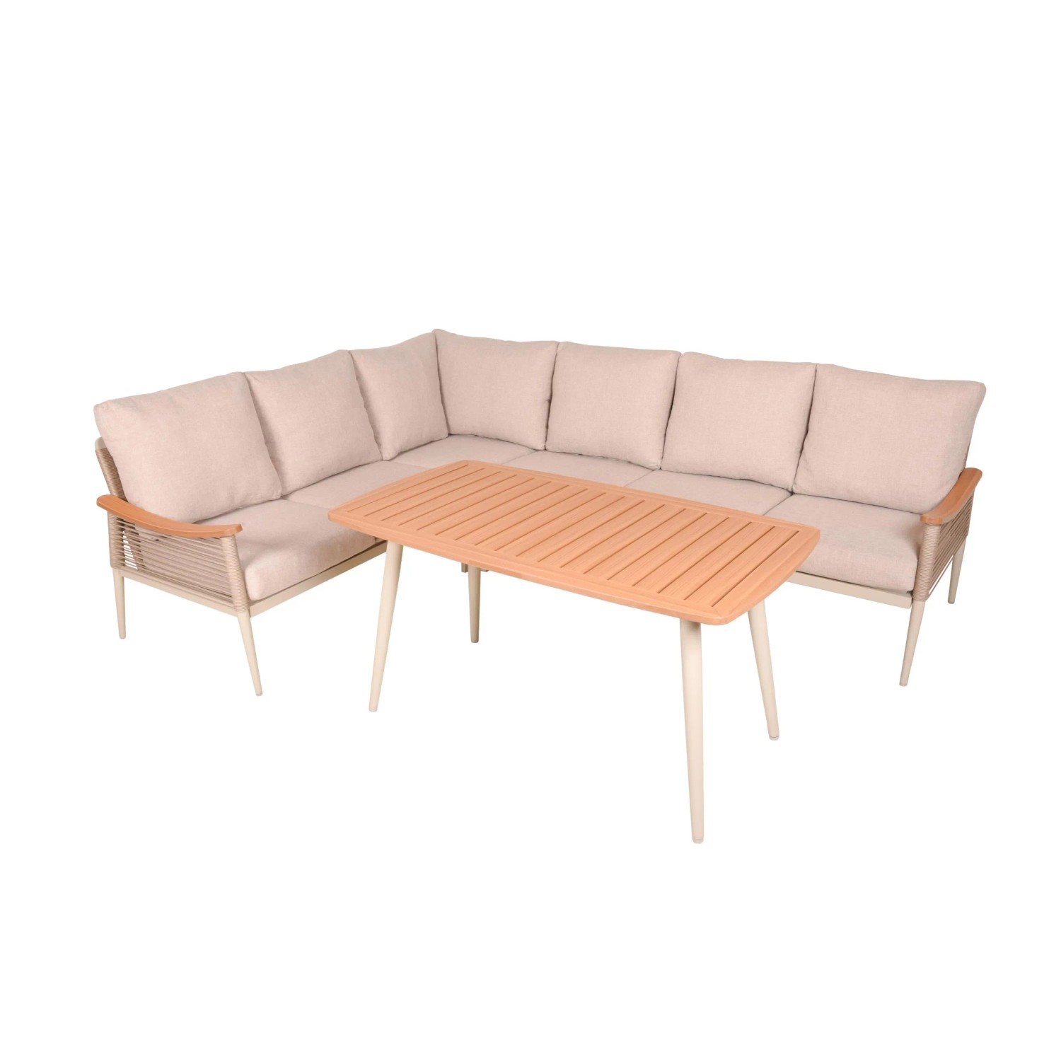 DELUKE Gartenloungeset LINDA Kunststoff Beige Gartenmöbel Set Garten Lounge-Eckgruppe Lounge-Set Pool Loungegarnitur