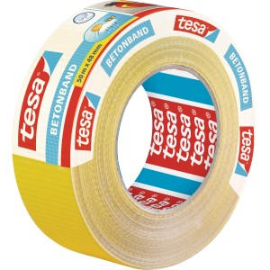 Gelbes Tesa Betonband Gewebeklebeband, 50 m x 48 mm, auf einer Rolle.