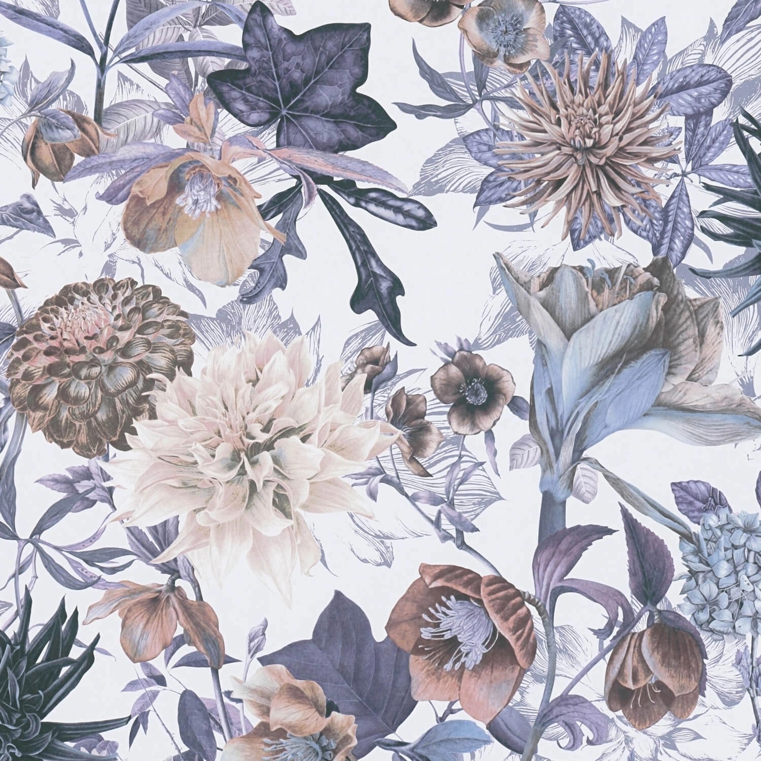 PROFHOME 381751-GU Blumen Tapete Floral Matt Weiß Blau Beige Grau 0,53 m x günstig online kaufen