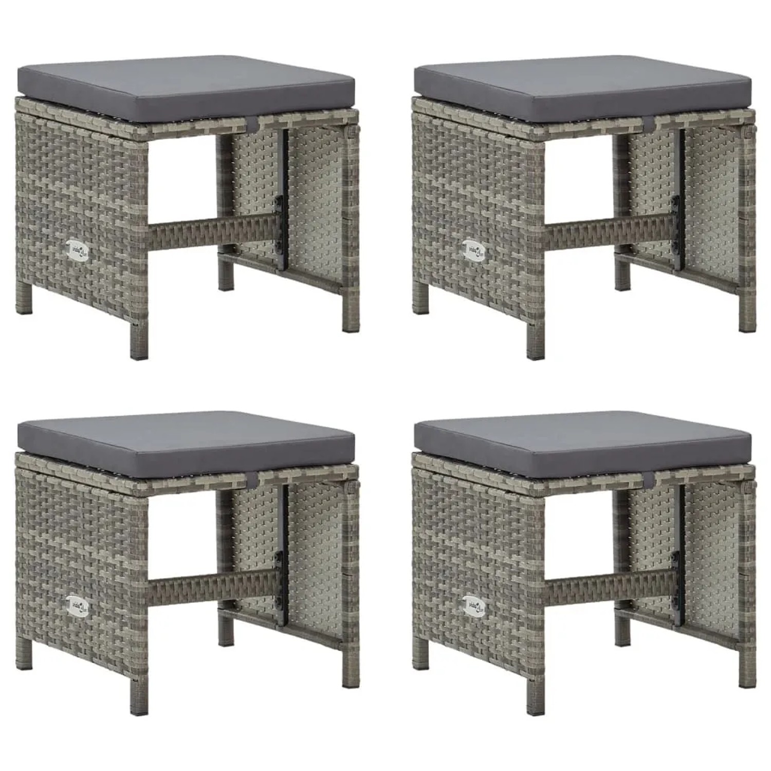 Furnicato Gartenhocker 4 Stk  Mit Sitzkissen Poly Rattan Grau