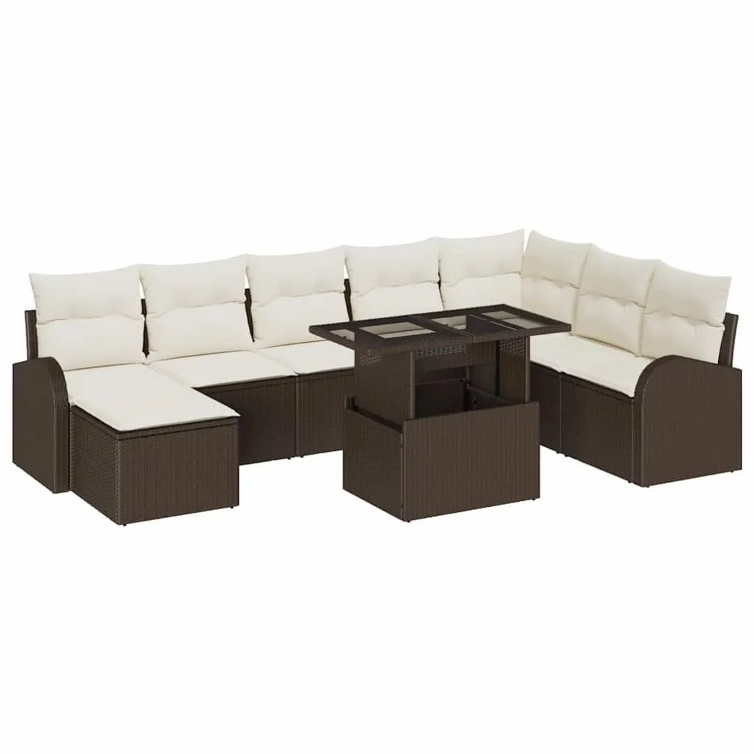 vidaXL Garten-Sofa-Set mit Kissen 9-Tlg Braun und Creme 3348694