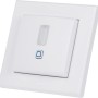 Weißer Homematic IP Bewegungsmelder für 55er Rahmen innen, mit Sensor und blau umrandetem Knopf. Für Hausautomation.