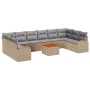 vidaXL Garten-Sofa-Set, 11-teilig, beige/hellgrau, mit Tisch und Polyrattan-Sitzgruppe.