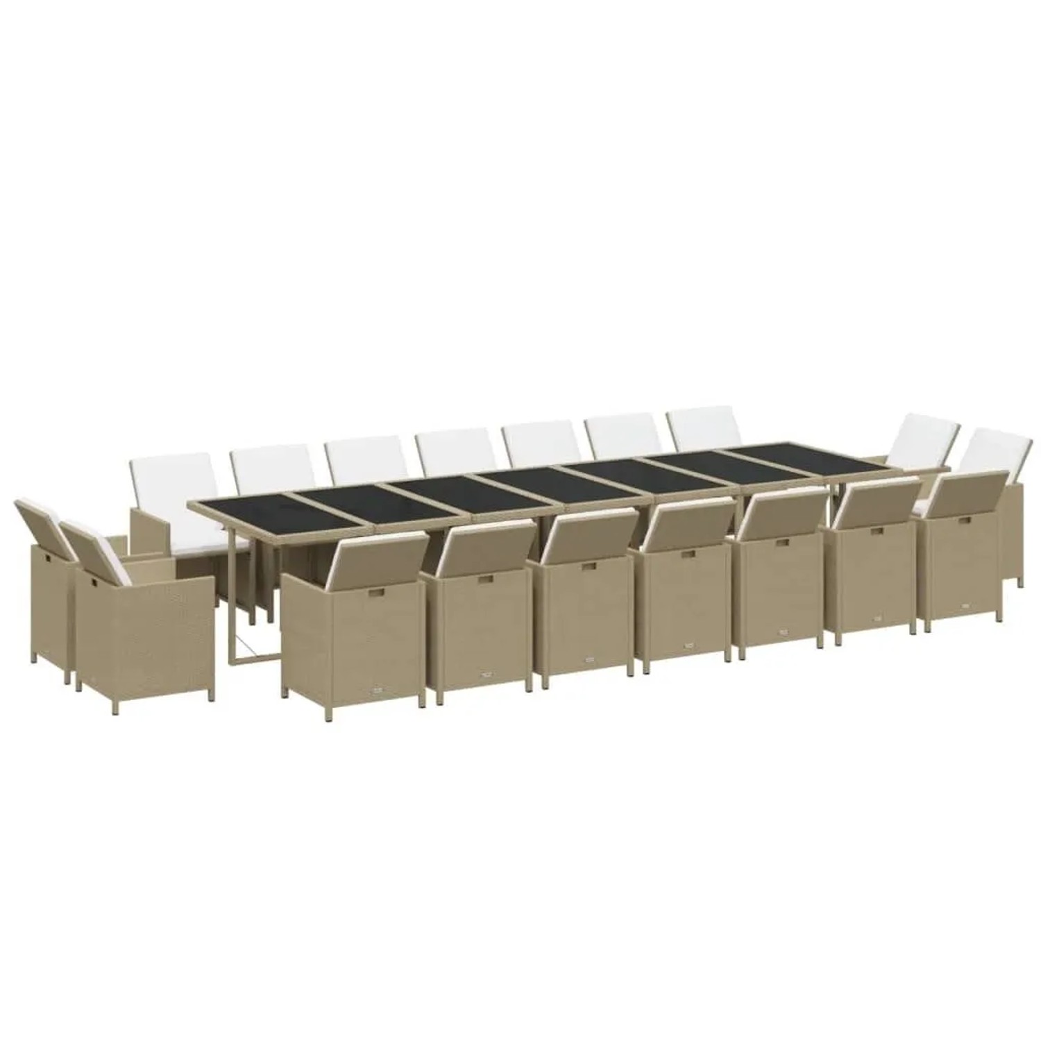 Thumbnail - vidaXL 19-Tlg Garten-Essgruppe mit Kissen Poly Rattan Beige 3095651