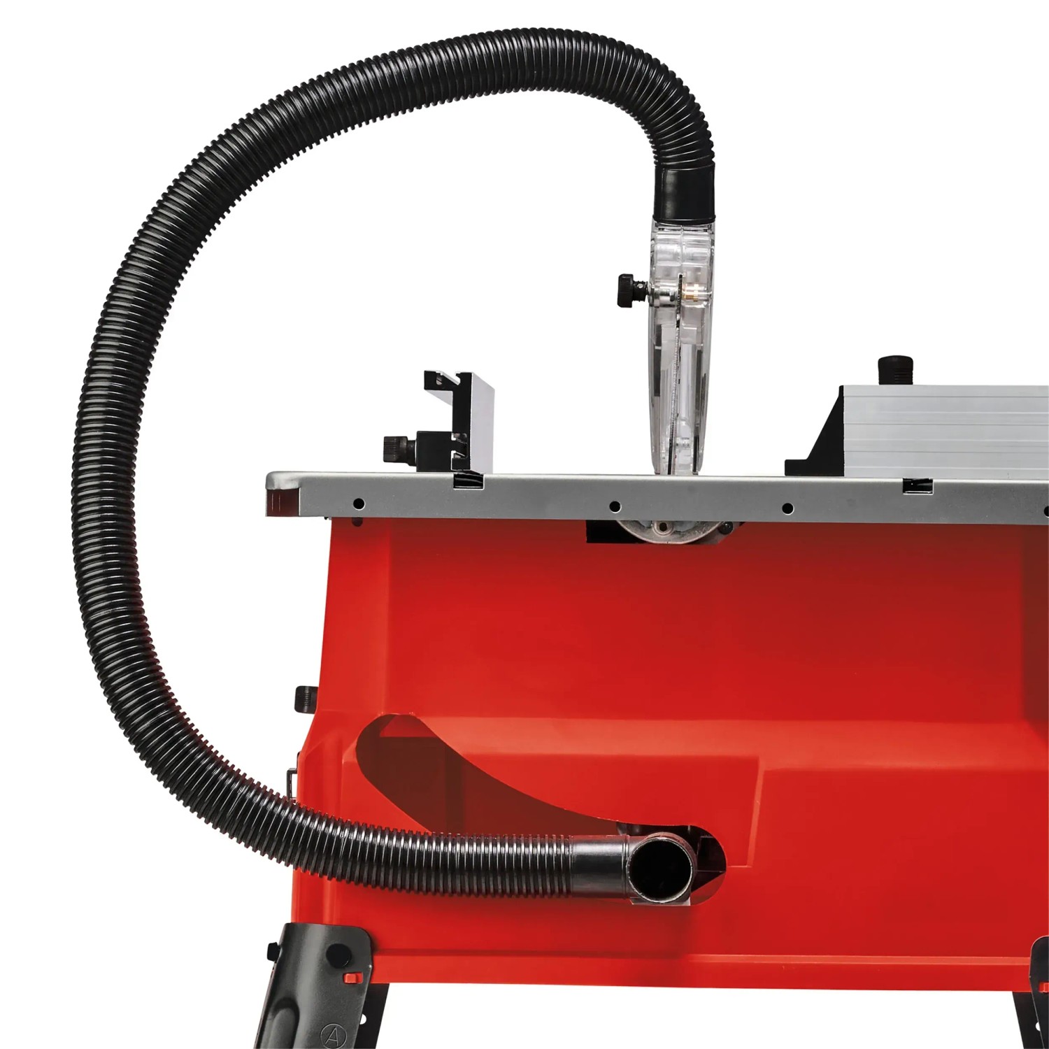 Detailaufnahme der Einhell TC-TS 2025/3 Eco Tischkreissäge mit Späneabsaugung.