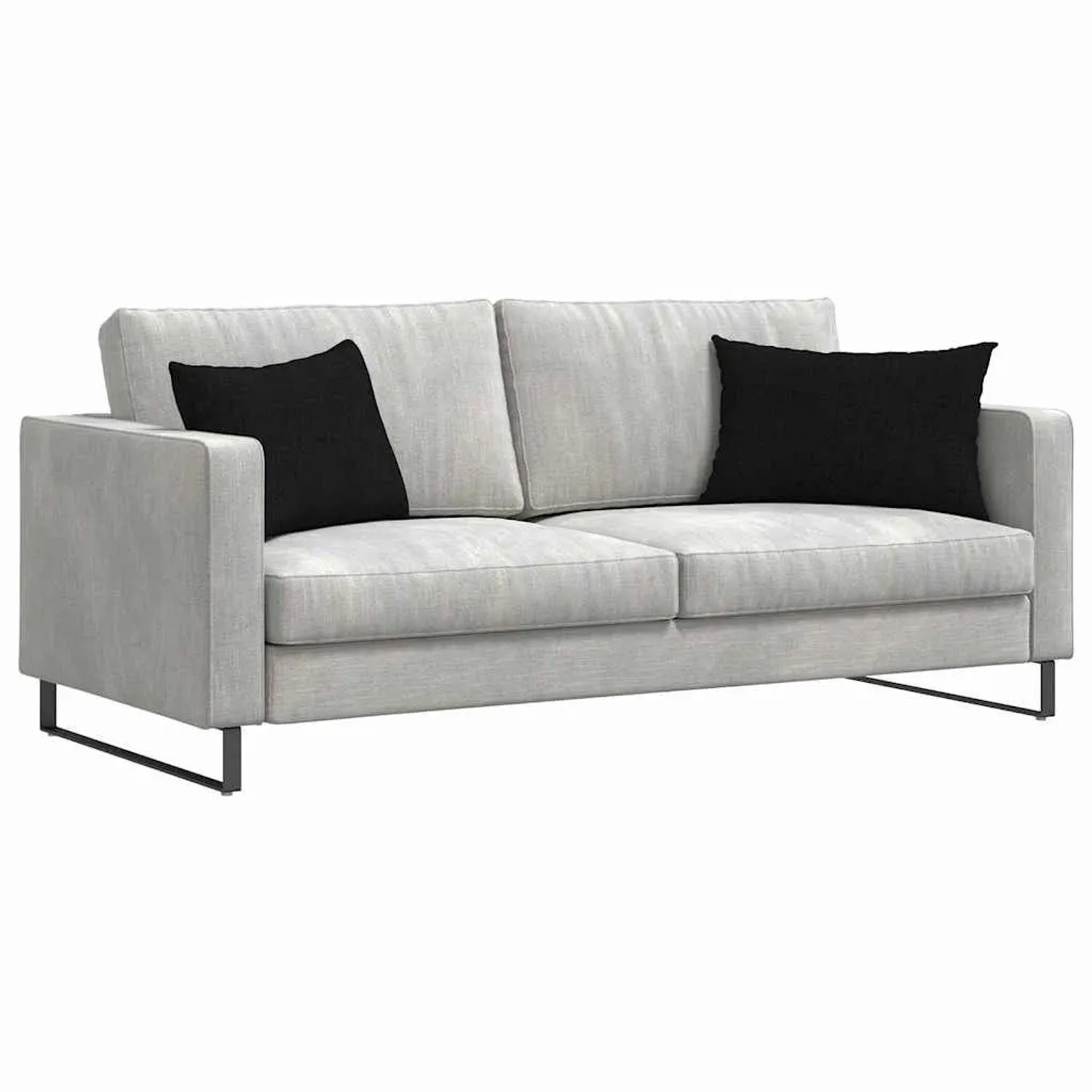 Zwei schwarze Sofakissen 60x40 cm aus Stoff auf einem Sofa. Dekokissen für Wohnzimmer.