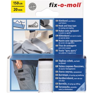 Fix-o-moll Klettband, 150cm x 20mm, weiß, zum Nähen und Basteln.