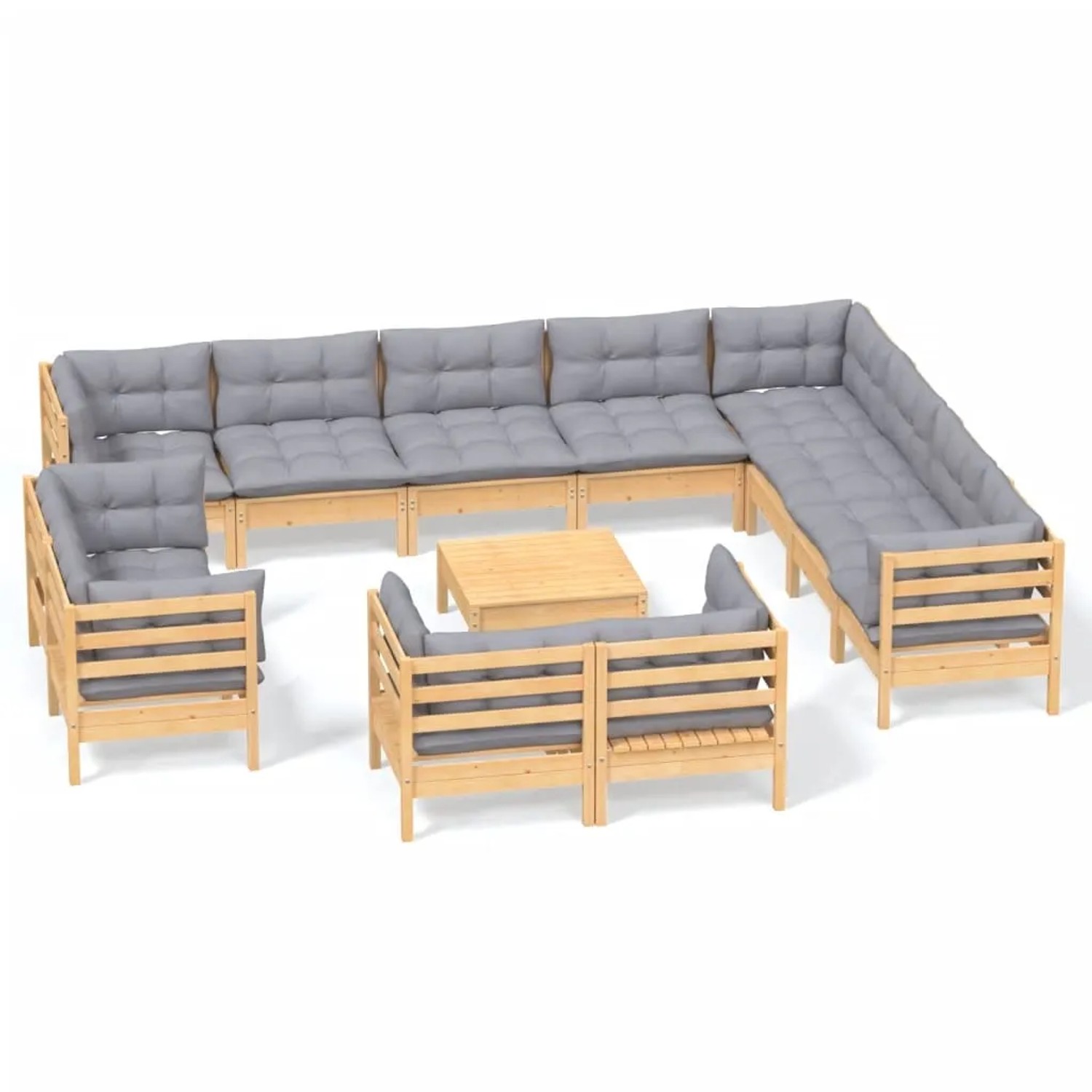 vidaXL 13-Tlg Garten-Lounge-Set mit Grauen Kissen Massivholz Kiefer 3096952 günstig online kaufen