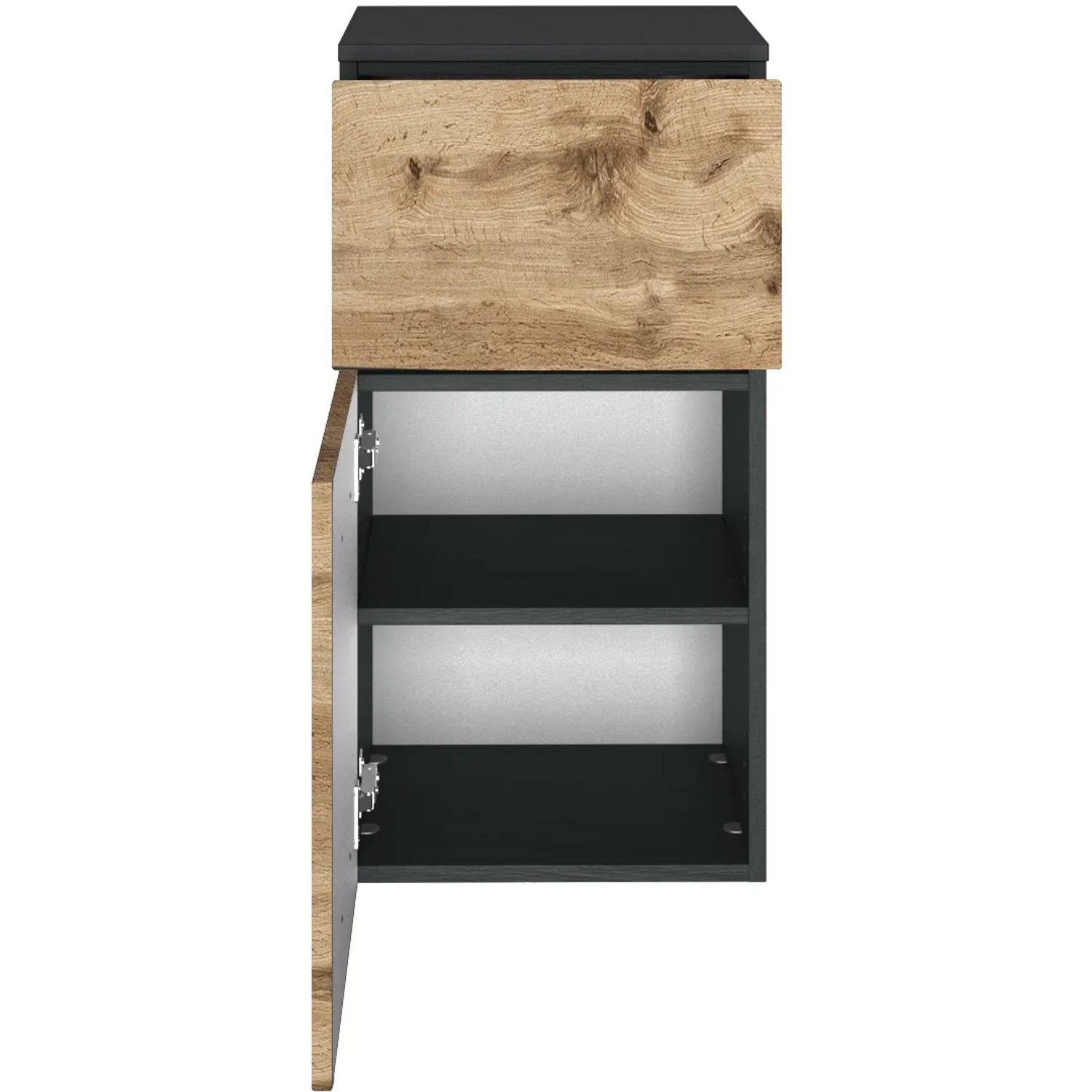 Held Möbel Unterschrank Bari, 40 cm, Wotaneiche/Graphitgrau, mit offener Tür. Bad-Hängeschrank für mehr Stauraum.