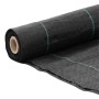 Schwarzes Unkrautvlies 1x10 m aus Polypropylen mit grünen Streifen, aufgerollt.