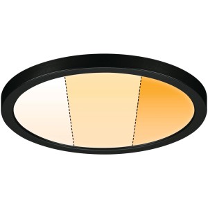 Schwarzes, rundes Paulmann LED-Einbaupanel Areo VariFit, 17,5 cm, mit Warmdimmfunktion.