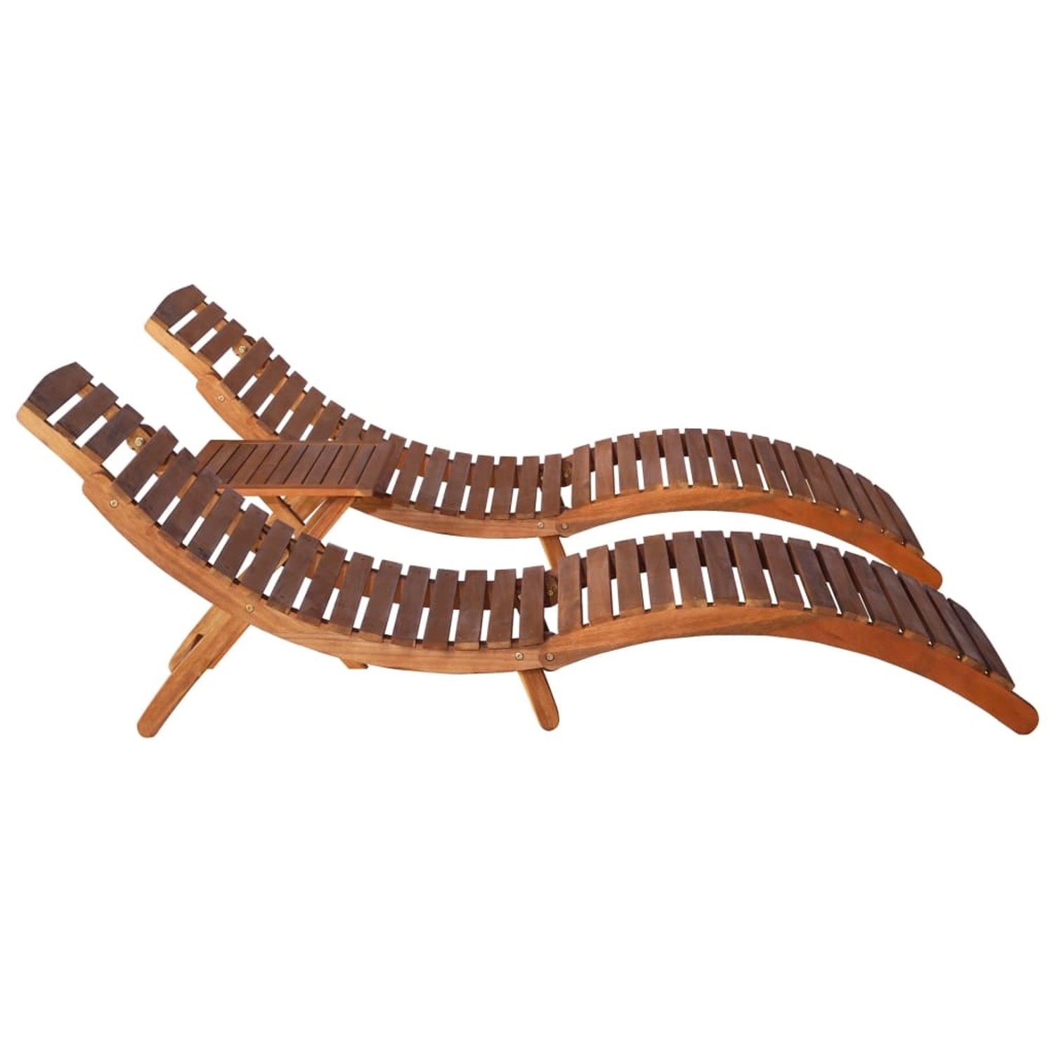 3-tlg. Sonnenliegen Set aus Akazienholz mit Klapptisch für Garten oder Terrasse.