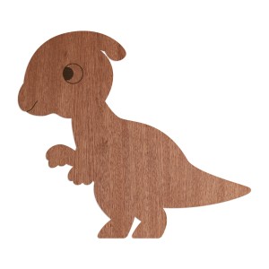Wanddeko Dino Parasaurolophus aus Holz, Mahagoni-Furnier, 67,4x60cm, für Kinderzimmer.