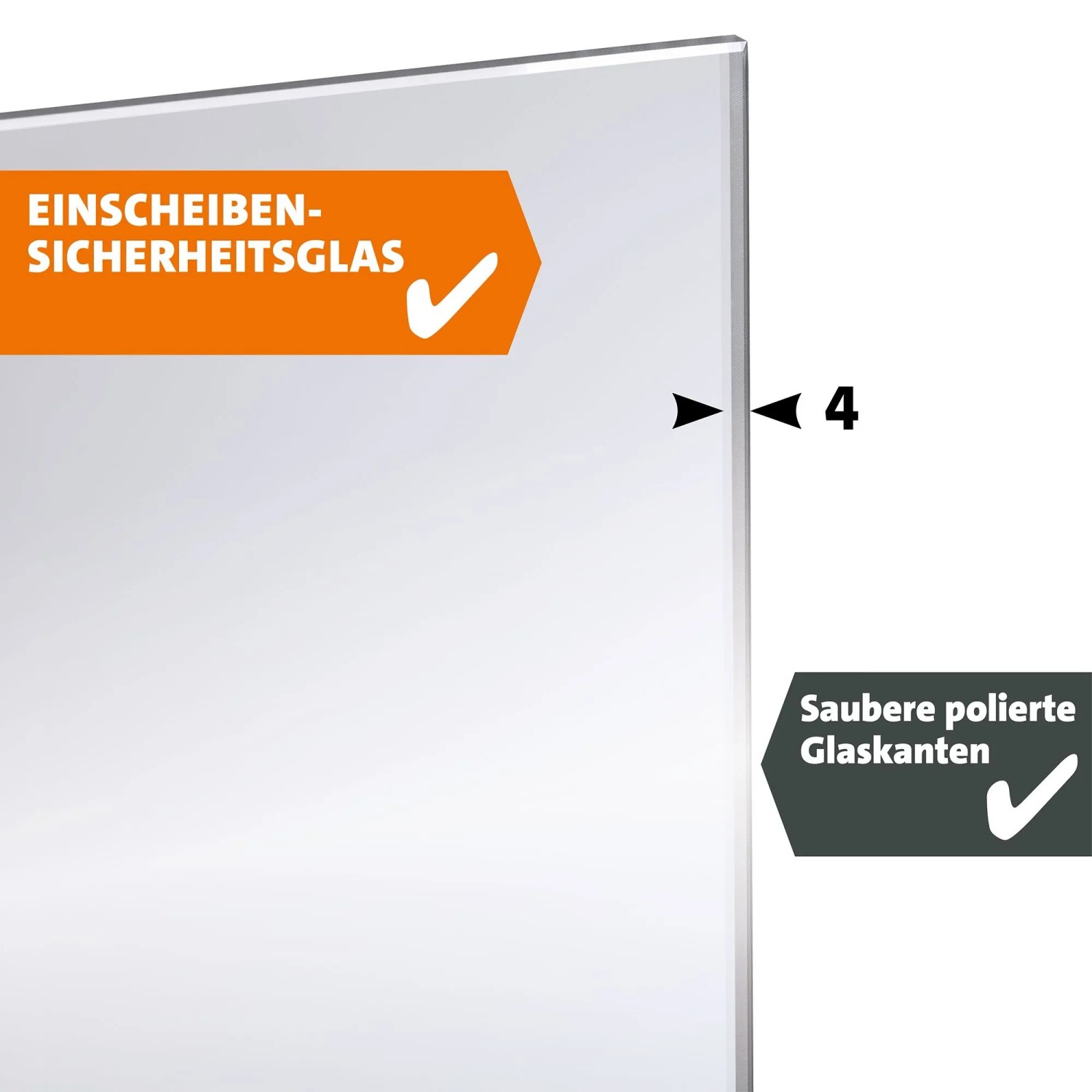 Skyscope ESG Sicherheitsglas, 4mm Stärke, mit polierten Kanten. Ideal als Glaseinsatz für Holztüren.