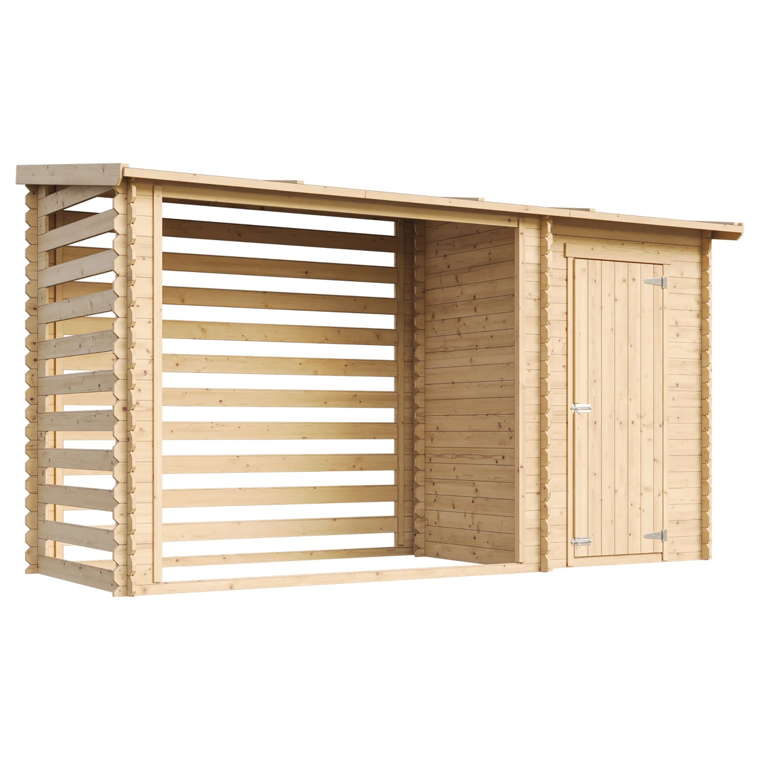 TIMBELA Gartenhaus Holz mit Brennholzregal, unbehandelt, 3,64 m².