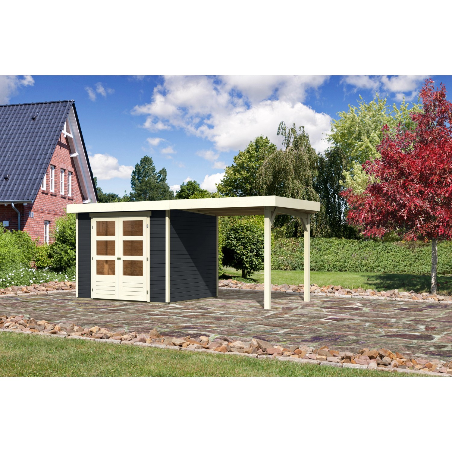 Karibu Express Gartenhaus/Gerätehaus Speedy B Set Anthrazit 462 cm x 217 cm mit Schleppdach