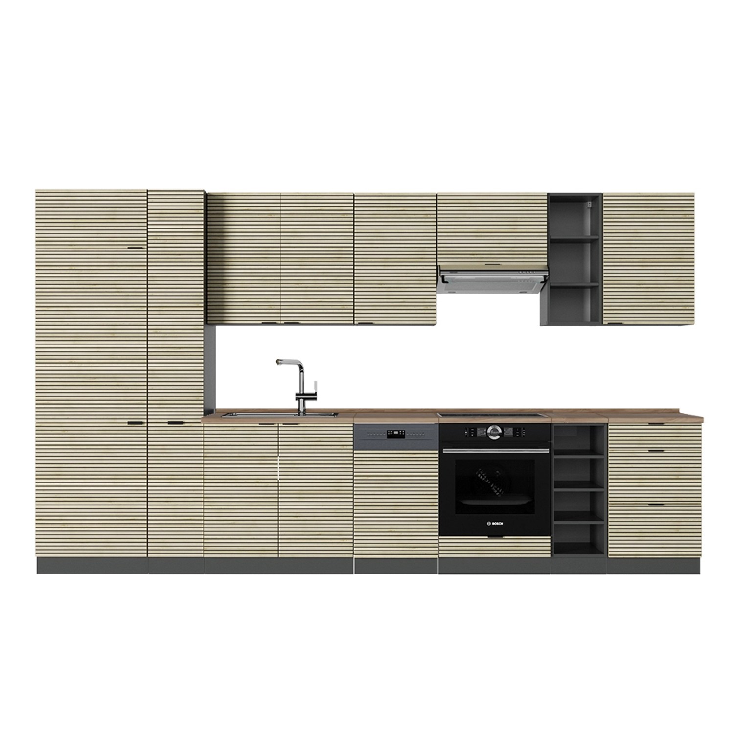Vicco Fame-Line Küchenzeile Eiche Paneel/Anthrazit 355 cm AP Eiche günstig online kaufen