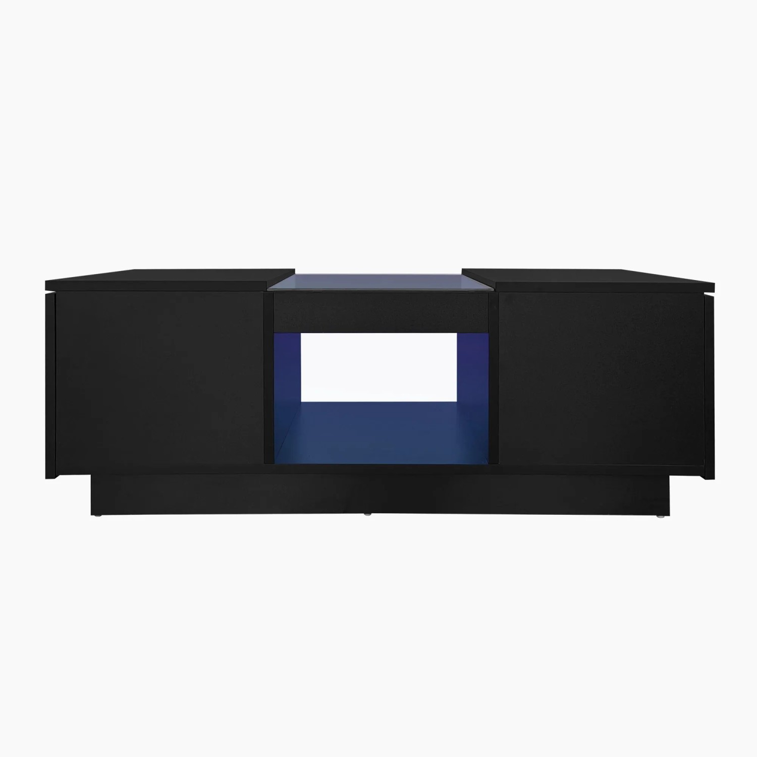 ModernLuxe Couchtisch mit 2 Schubladen 1 Fach Led Glasplatten Spanplatte Schwarz
