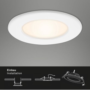 Brilo LED-Einbauleuchte Thin 3er-Set, weiße Einbaustrahler mit warmweißem Licht und Installationshinweisen.