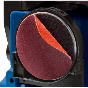 Detailaufnahme des Schleiftellers vom Scheppach BTS 800 Band- und Tellerschleifer.