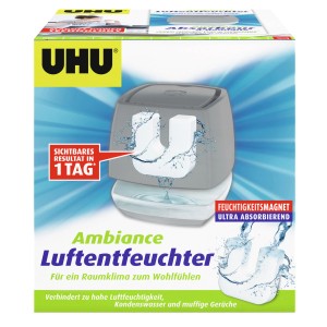 UHU Luftentfeuchter Ambiance Anthrazit im Karton, mit Feuchtigkeitsmagnet-Tab.