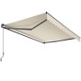 Beige Gelenkarmmarkise Ornella mit Handkurbel, ausgefahren. UV-beständiger, wasserabweisender Stoff, Aluminiumgestell.