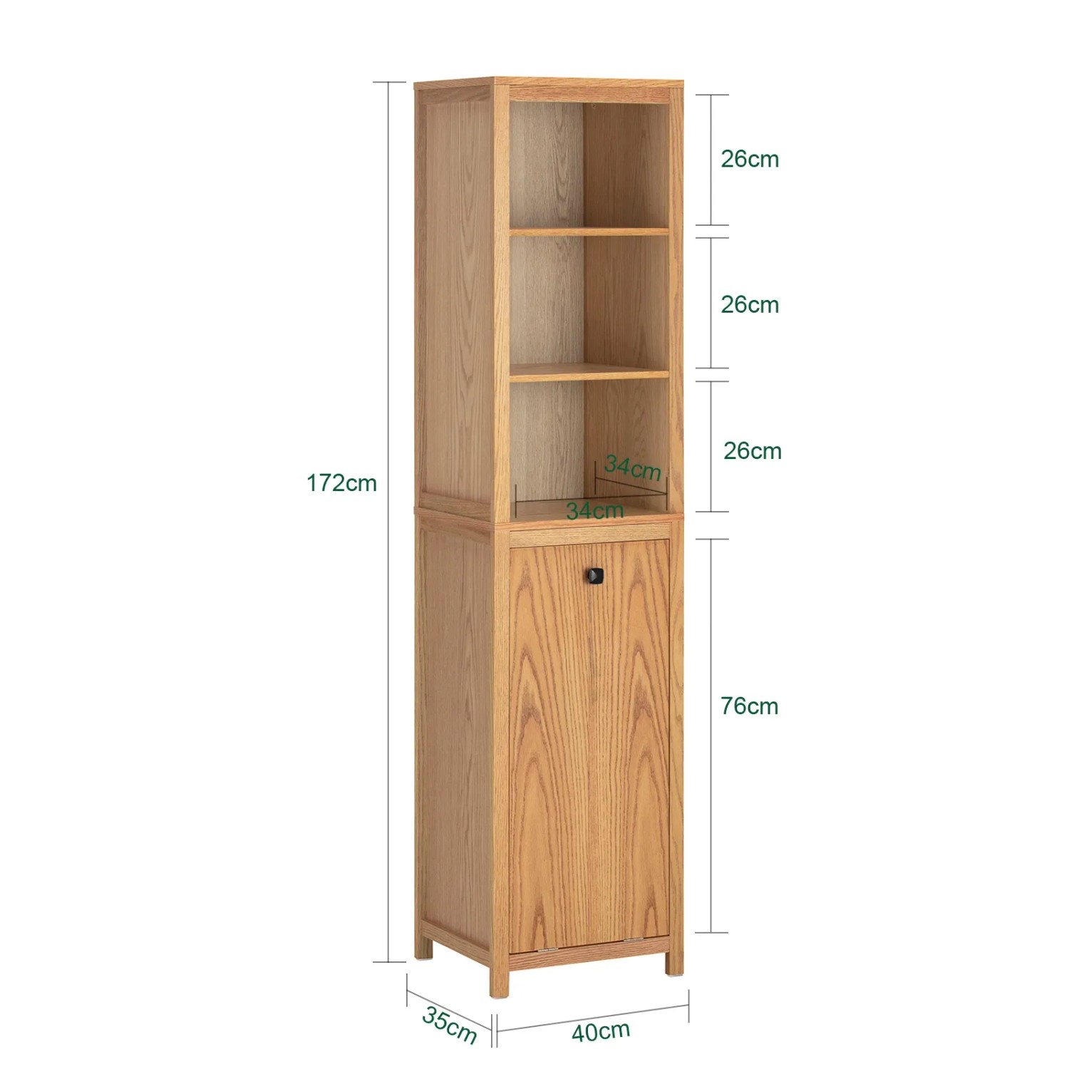SoBuy Badezimmerschrank BZR95-N in Natur mit Wäschesack und offenen Fächern.