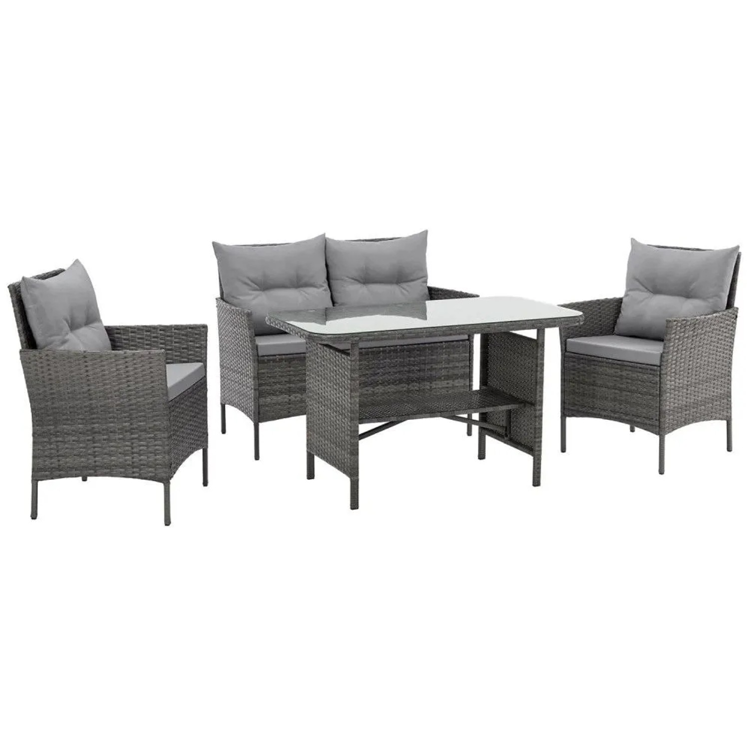 Svita Dallas Rattan-Lounge Sitzgruppe Outdoor Essgruppe Gartenmöbel-Set Grau