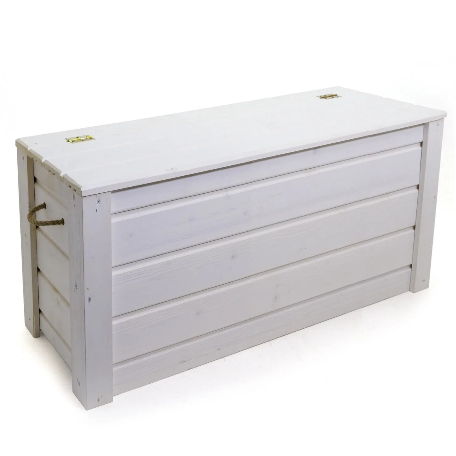 HolzFee Gartentruhe Flair Weiß Truhenbank mit Seilgriffe Truhe 100 x 40 x 48 cm