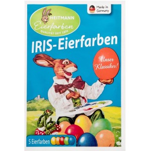 Brauns-Heitmann Eierfarben Iris, 5 Farben zum Ostereier färben. Nostalgische Packung mit Farben in Rot, Gelb, Grün, Blau und Orange.