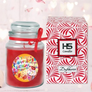 HS Candle Duftkerze Happy Birthday im Glas mit Geschenkverpackung.