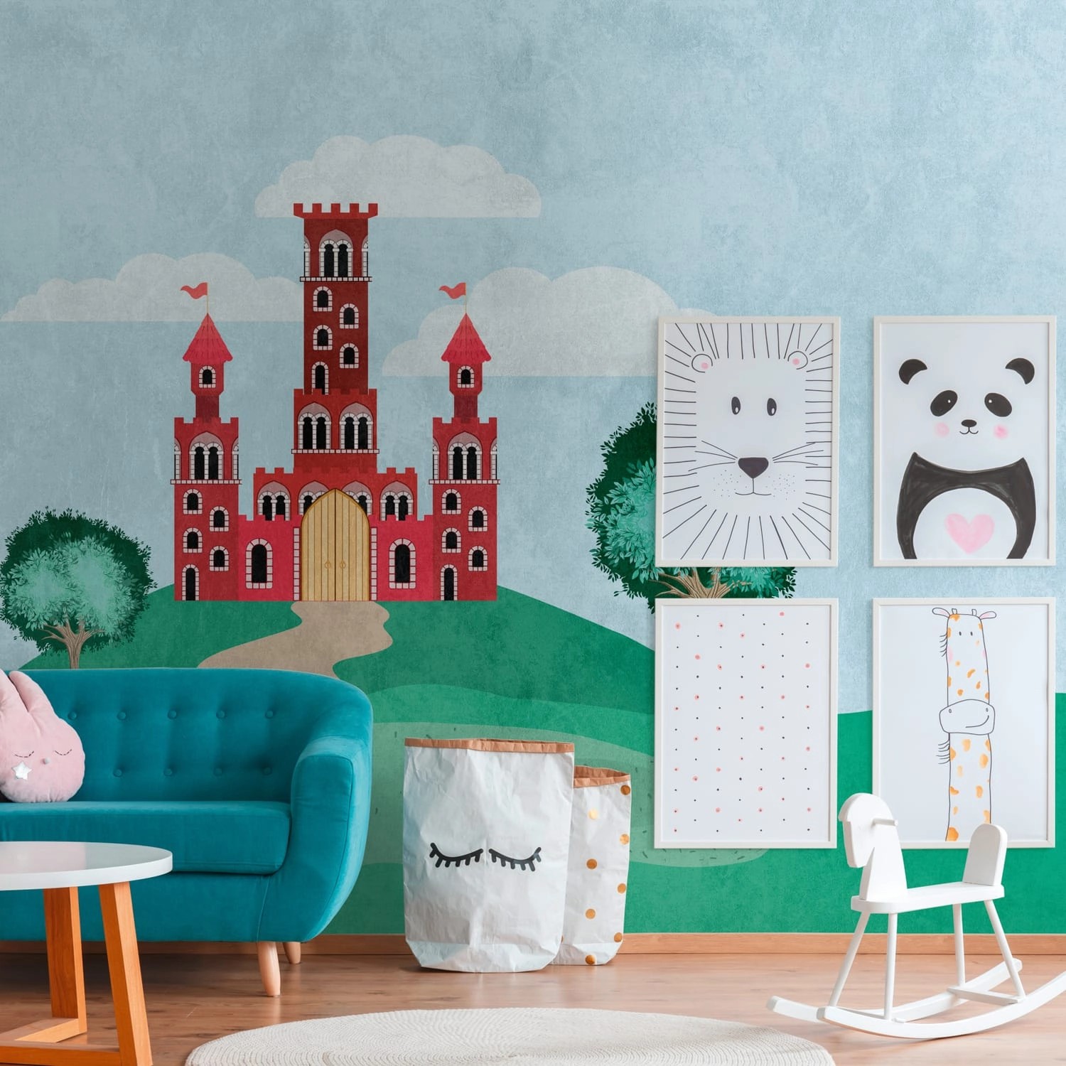PROFHOME 382991-GU Fototapete Kindertapete Blau Rot Grün Weiß 3,71 m x 2,8 günstig online kaufen