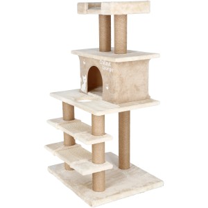 Beiger Kerbl Kratzbaum Chillout Lounge mit Höhle, Liegeflächen und Sisalsäulen.