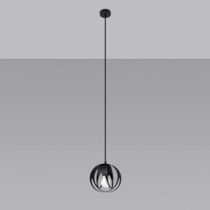 Schwarze Sollux Lighting Hängeleuchte Tulos 1 mit kugelförmigem Lampenschirm.