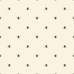 Joules Vliestapete Botanical Bee Crème mit Bienenmuster auf hellem Grund.