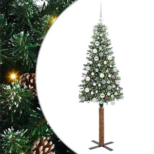 Schlanker, grüner Weihnachtsbaum mit 300 warmweißen LEDs und silbernen Kugeln, 180 cm hoch.