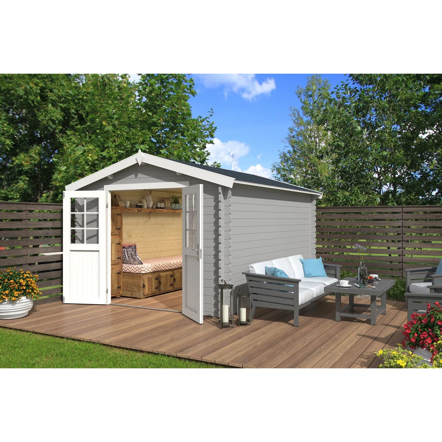 Lasita Gartenhaus Norah 380 Lichtgrau 275 cm x 380 cm