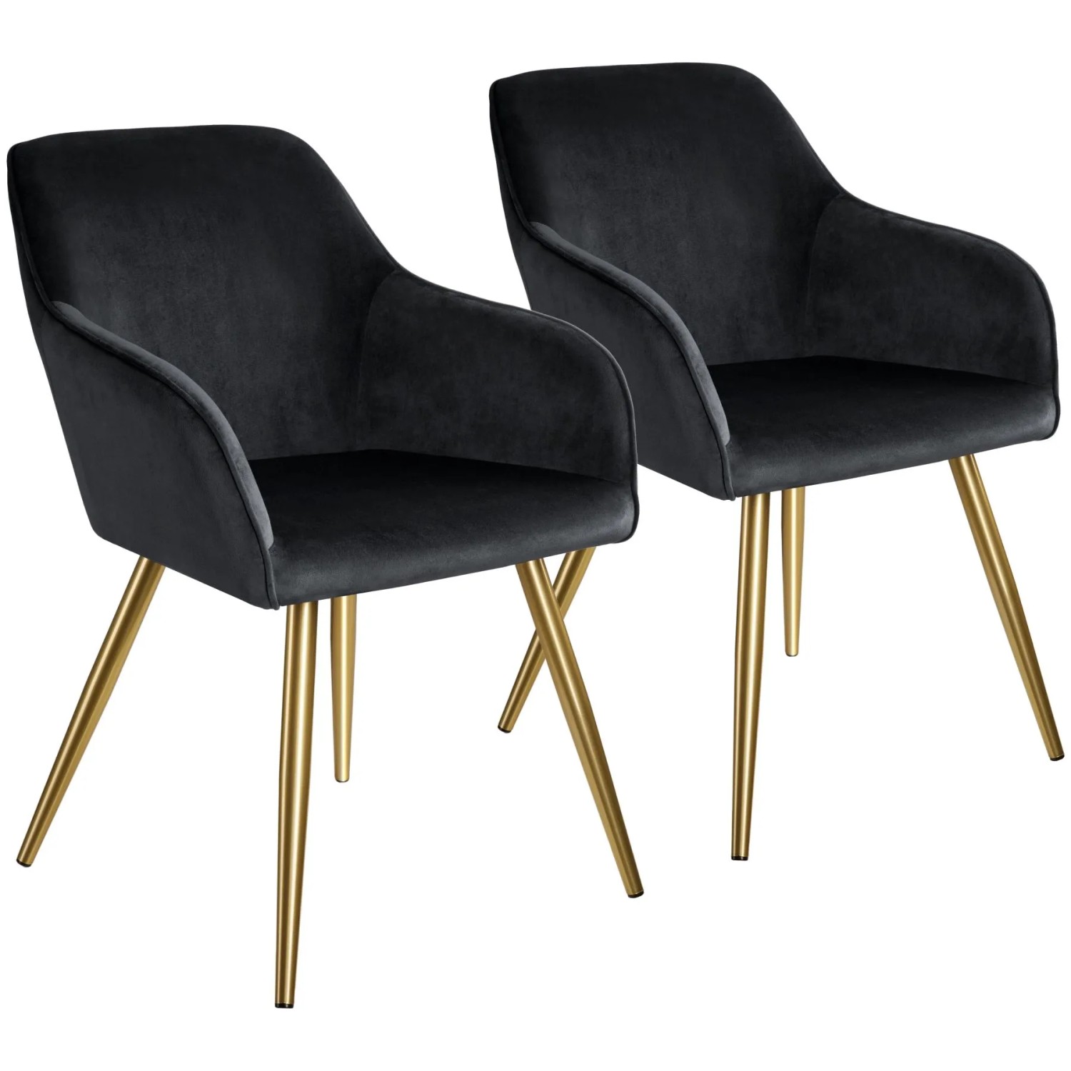 Tectake Esszimmerstuhl Marilyn Gepolstert  In Samtoptik Durchgehende Lehne 2Er Set 62 x 58 x 82 cm Schwarz Gold