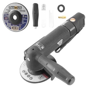 STAHLWERK Druckluft-Winkelschleifer DWS-1100 ST mit Zubehör und Schleifscheibe.